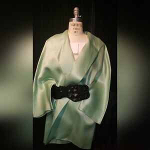 Oscar de la Renta double sided 100% Charmeuse silk Mint kimono oversized Jacket